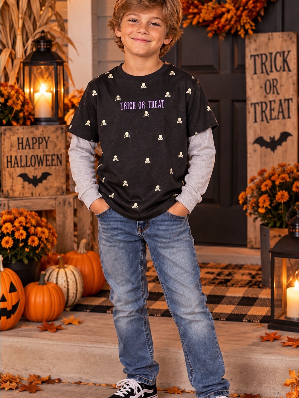 Toddler/Youth Black 'Trick Or Treat' Halloween Layered-Look Tee
